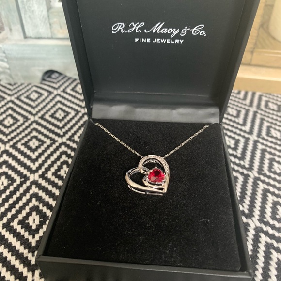 Sterling silver Ruby heart with chain - Picture 1 of 5